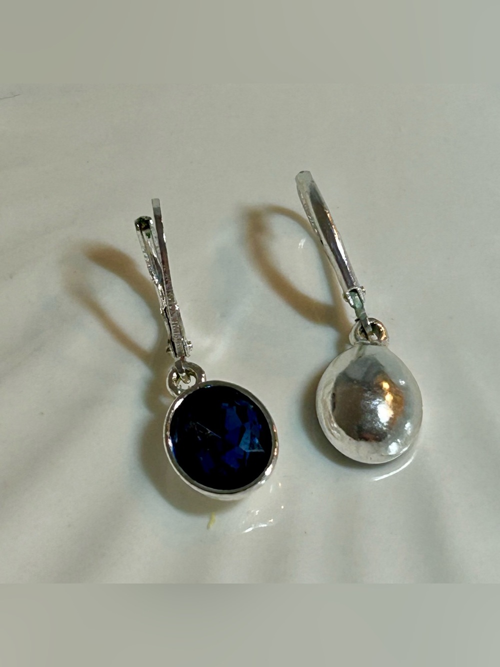 Silver Drop Earrings with Deep Blue Crystal
